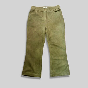 Nanette Lepore Kick Crop Pants Faux Suede Boot Cut Leg Mid Rise Olive Green
W M